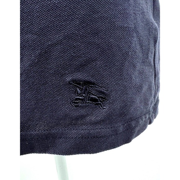 Burberry London Polo Shirt Blue Size Medium Subtle Plaid Collar Buttons Fitted - Picture 4 of 10